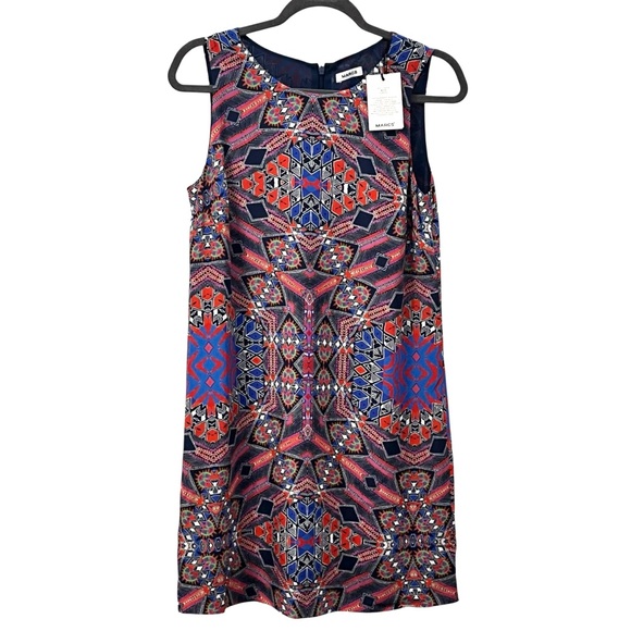Marcs 100% Silk Tropical Tribal Print Sleeveless Dress Red Multi US Size 4 NWT - Picture 1 of 12